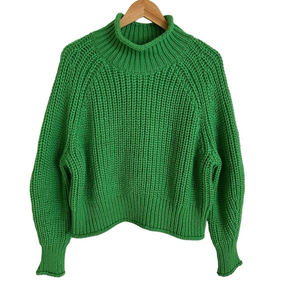 NWT H&M Womens XXL 2X Green Chunky Knit Turtleneck Sweater Fall Winter New - Picture 1 of 6